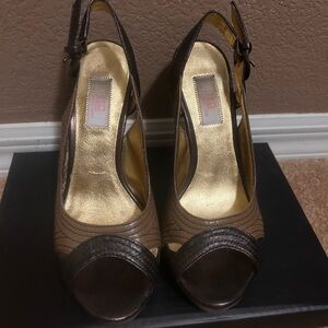 Jennifer Lopez Brown Peep-Toe Slingback Heels